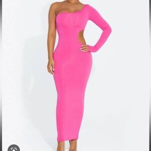 Naked wardrobe hot pink cut out dress